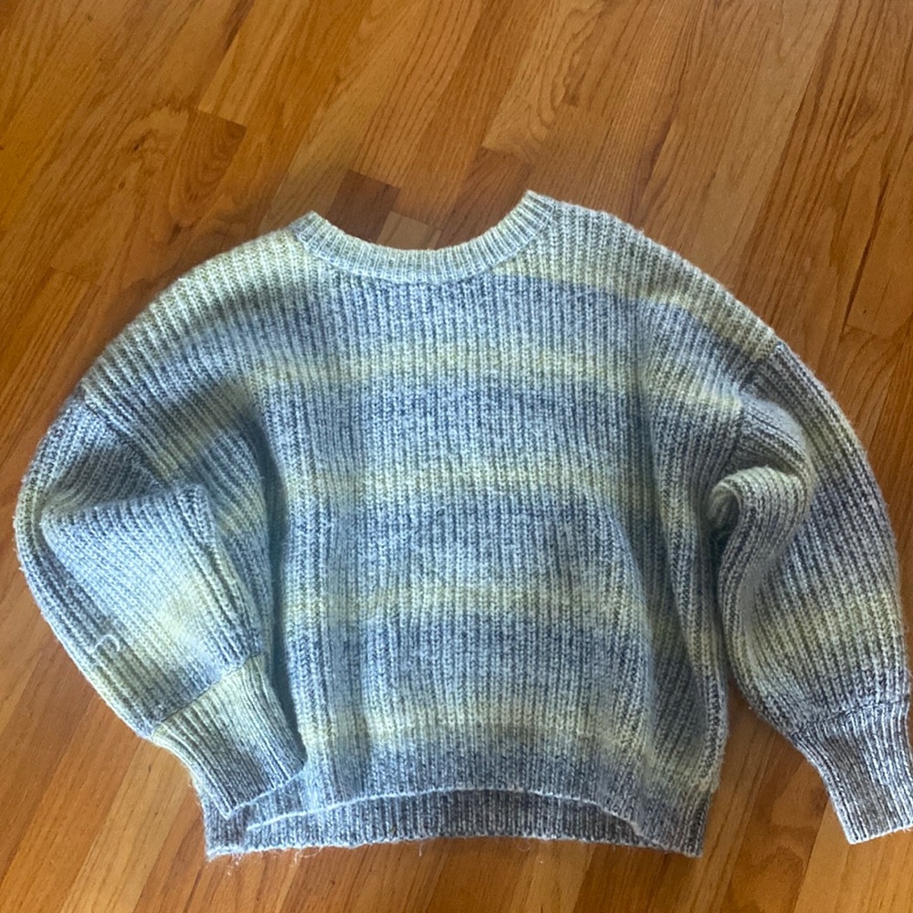 Universal Thread Blue and Pale Yellow Striped Ribbed Crewneck Sweater